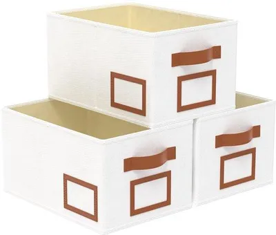 Immagine prodotto di Organizer da ripiano, ripiano pieghevole, confezione da 3, 38 x 26 x 20 cm, bianco, con maniglia, base di ricarica, per camera da letto, soggiorno