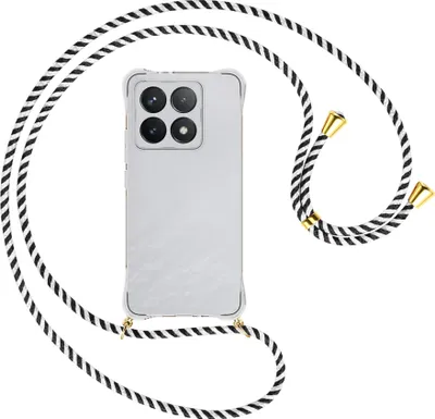 Produktbild von Handykette Backcover-Schutzhülle mit Band (Metall goldfarben) für Xiaomi 14T 5G - schwarz/weiß gestreift
