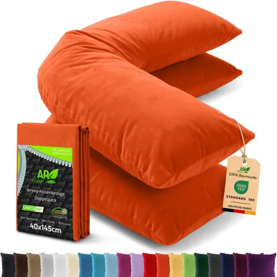 Produktbild von AR Line 2er Pack Jersey Kissenbezüge 40x145 Baumwolle – weich, atmungsaktiv, Seitenschläferkissen Bezug mit Reißverschluss, in Farbe: Orange
