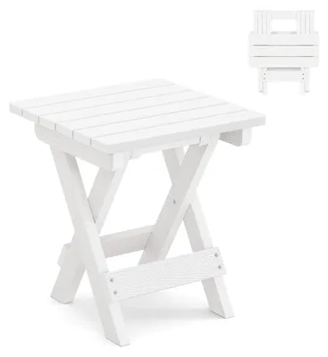 Immagine prodotto di Tavolino da esterno pieghevole, resistente alle intemperie, in polipropilene (HDPE), colore bianco, dimensioni 32x32x36 cm