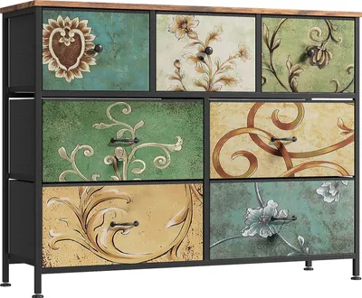 Produktbild von Stoffkommode mit 7 Schubladen, 100 x 30 x 78 cm – Retro-Muster