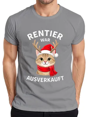 Produktbild von Rentier war t Katze Santa Weihnachten lustig Geschenk Herren T-Shirt, Grau, 3XL