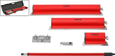 Produktbild von YATO Putzspachtel Set 5 Tlg. Feinspachteln Flächenspachtel Feinveredelung 250, 600, 800 mm Gipsspachtel mit austauschbarer Metallklinge Adapter Halterung