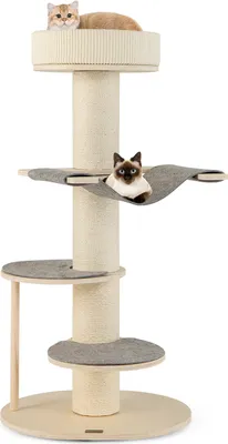 Produktbild von COSTWAY Kratzbaum 120cm Holz, Katzenbaum mit Hängematte, 3 Plattformen, Sisal-Teppich & Kratzsäule, Katzen Katzenmöbel klein, Kletterbaum Grau Natur