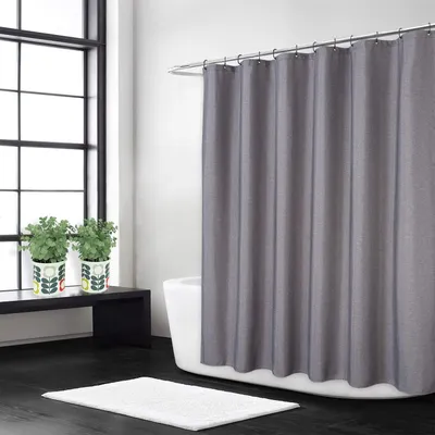 Productafbeelding van Luxe linnen douchegordijn met haken, 240 x 200 cm