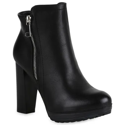 Produktbild von Mytrendshoe Gefütterte Damen Plateau Boots High Heels Stiefeletten 819927, Farbe: Schwarz, Größe: 39