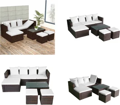 Image de vidaXL Ensemble de salon de jardin 4 pièces avec coussins poly rotin brun - Ensemble de meubles de jardin - Canapé de jardin - Canapé de jardin