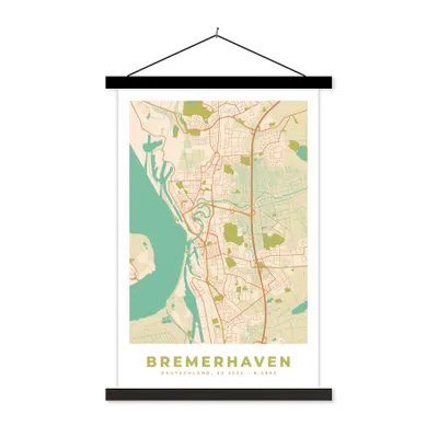 Produktbild von MuchoWow® Textilposter Bremerhaven - Karte - Vintage - Stadtplan 60x90 cm mit schwarzem Rahmen - Poster Wohnzimmer