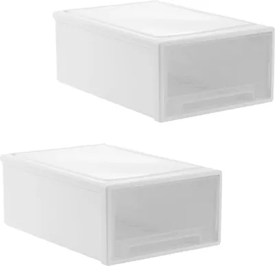 Produktbild von Praktisches Set aus 2 stapelbaren Aufbewahrungsboxen mit Schubladen für verschiedene Räume