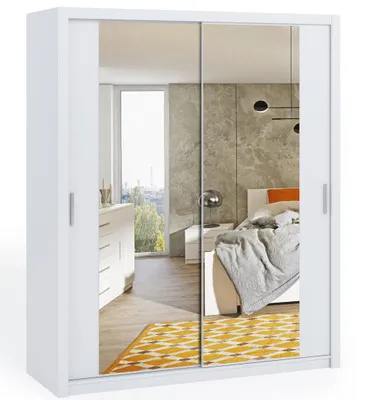 Produktbild von Schwebetürenschrank BONO 180 cm+Spiegel weiß Schiebetürenschrank mit Kleiderstangen und Spiegel