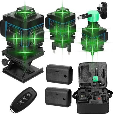 Zdjęcie produktu dla Laser krzyżowy profi 4D 16 linii Poziomica laserowa zielona Obrotowa 360º Automatyczny laser obrotowy z funkcją sterowania telefonem komórkowym Ochrona przed kurzem i wodą IP54