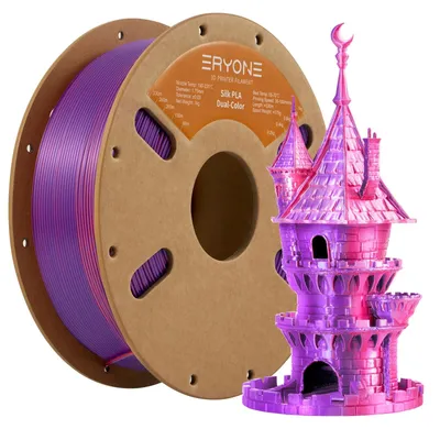 Obrázek produktu pro PLA filament – hedvábný povrch, dvoubarevný 3D tisk – cívka 1 kg – průměr 1,75 mm – rozměrová přesnost ±0,03 mm – červená/fialová