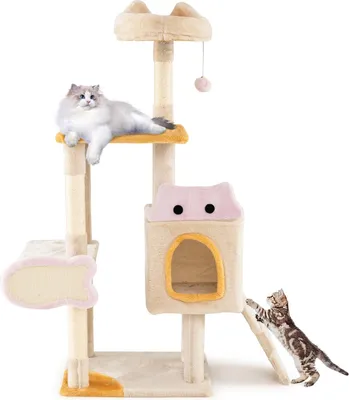 Produktbild von Katzenbaum mit fischförmigem Kratzbaum, Sisalstämmen und Plüschhöhle