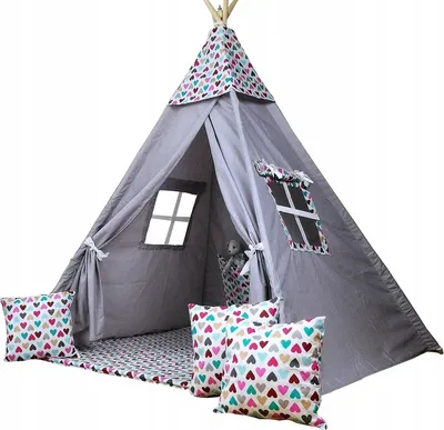 Produktbild von Schönes Kinder Spielzelt TIPI SET Teepee zelt Tippi Bodenmatte mit Zubehör Kissen für Junge oder Mädchen Geschenk Idee