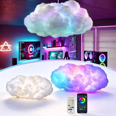 Produktbild von LED Wolken Deckenlampe RGB Gewitterwolke Lightning Lampe Musiksynch, USB Hängelampe Deckenleuchten für Kinderzimmer Schlafzimmer App & Fernbedienung