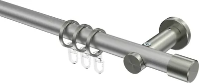 Produktbild von Interdeco Gardinenstange / Vorhangstange Silbergrau / Edelstahl-Optik, Typ Platon Santo (Kappe), 20 mm Ø 1-läufig, 240 cm
