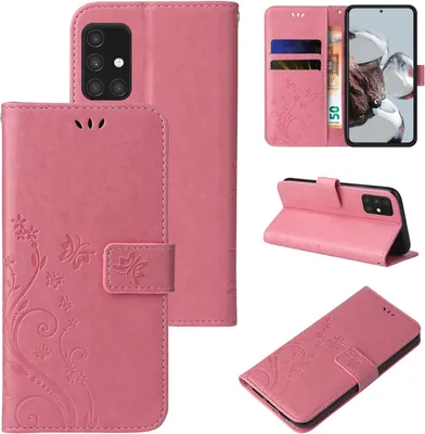 Produktbild von Handyhülle für Samsung Galaxy A71 Floral Blumen Schmetterling Flip Cover Hülle Case Klapphülle Handytasche Farbe: Rosegold