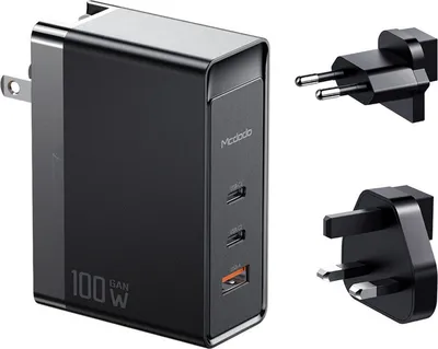 Image de Mcdodo 100W GaN 3 ports Chargeur mural Fast Charger 2x Type-C + ports USB Chargeur rapide noir