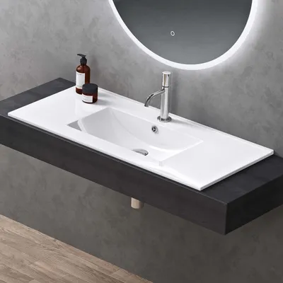 Image de doporro Lavabo à Encastrer Blanc Vasque en Céramique Lave Mains Rectangulaire de Qualité pour Salle de Bain 101x47x18cm Brüssel912