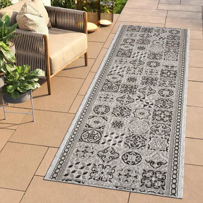 Obrázok produktu pre Tapiso bežec MELISSA Vonkajší interiérový sivý čierny Balkónová terasa 100 x 250