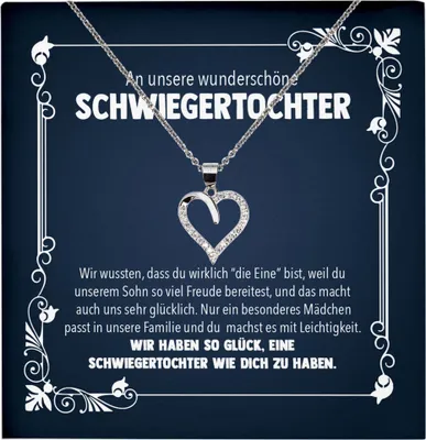 Produktbild von 22Feels Schwiegertochter Geschenk Hochzeit Herz Halskette mit Karte Frauen Hochzeitstag Damen Collier mit 23 Zirkonia Steinen (Damen Silber 925/000 Schmuck)