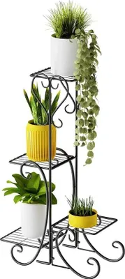 Immagine prodotto di Portafiori, portapiante, scala per fiori, scaffale per fiori, scaffale per piante, panchina per fiori, metallo, 4 gradini, circa 51 x 24 x 80 cm, per balcone, giardino, terrazza, casa all'esterno e all'interno, nero
