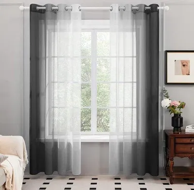 Produktbild von Unyqoos® Transparenter Voile-Vorhang mit Ösen – halbtransparent, Leinenoptik, 245 x 140 cm (H x B), Schwarz, 2er-Set, 100% Polyester