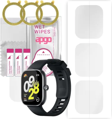 Produktbild von apgo 3 Stück Schutzfolie, klar, kompatibel mit Xiaomi Redmi Watch 4 Smartwatch, Hydrogel Displayschutzfolie mit Positionierhilfe, Displayfolie, robust und kratzfest