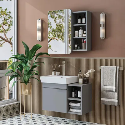 Productafbeelding van Skye Decor, hoogwaardige badkamerkast met wastafel en spiegelset, 100% MDF, esdoornhout