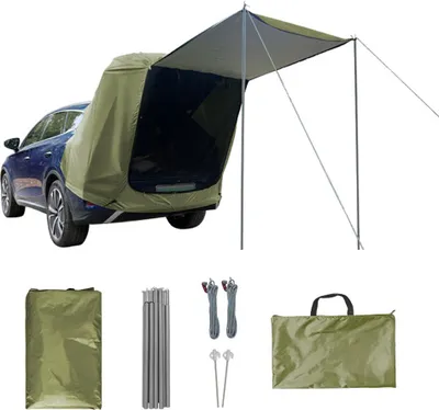 Zdjęcie produktu dla Namiot tylny do samochodu kempingowego, namiot tylny do samochodu kempingowego z zadaszeniem, namiot z przedłużeniem dachu, jasny khaki - z drążkiem (2,25 kg)