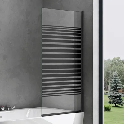Image de doporro Paroi de Baignoire 80x140 cm Pare Baignoire 1 Volet Verre Trempé Transparent avec Bandes Opaques Profilés Noir Montage Réversible Cortona201MS