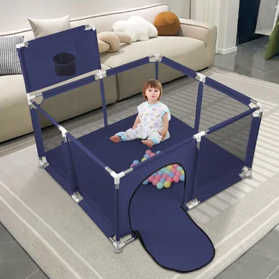 Produktbild von Laufstall Baby Aktivitätszentrum mit 50 Kugel mit Atmungsaktivem Netz an Vier Seiten und Saugnäpfen 126×126 cm dunkelblau