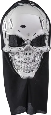 Produktbild von Totenkopfmaske Halbmaske Horror Totenkopf Silber mit Haube & Gummizug Halloween