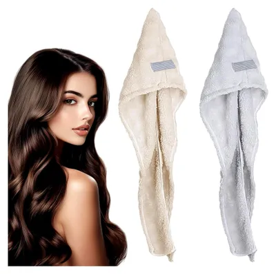 Produktbild von 2 Stück Mikrofaser-Haartücher, Saugfähige Haarturban für Damen (70 x 24 cm)
