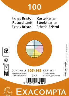 Image de Exacompta 20x 100 fiches Bristol 5x5 non perforé 105x148mm assort 10254E