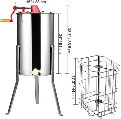Produktbild von Manuelle Honigschleuder, Honigschleuder für 2/4 Waben, Edelstahl-Extraktionsgerät für die Imkerei, Honigrohr mit Deckel, Zentrifugalextraktor für die Imkerei, höhenverstellbar, Standardausführung