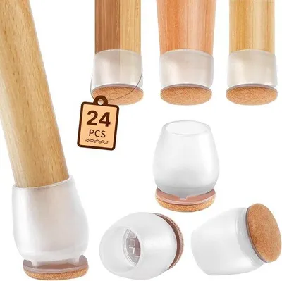 Produktbild von Famanu Schutzkappen Set 24 Stück - Transparent für runde Stuhlbeine mit Filz