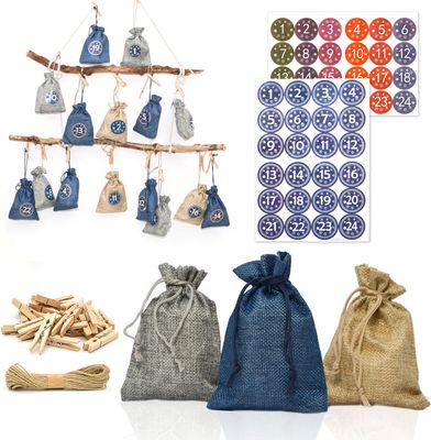 DIY Adventskalender zum Befüllen - 24 Geschenk Säckchen - Komplettes Bastelset