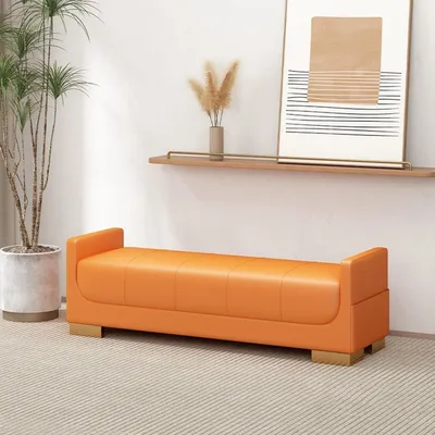 Immagine prodotto di Panca imbottita con spazio per scarpe, 80 cm, color arancione, ideale per ingresso, soggiorno o camera da letto