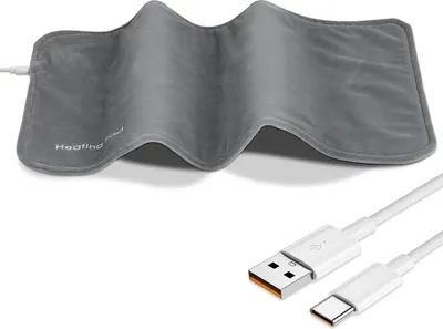 Produktbild von Tragebar USB Heizkissen 5V, Waschbar Winter Wärmekissen Graphen-Reisedecke 30 x 60cm Hand-Fuß-Wärmer Wärmedecken zur Rücken-, Nacken-, Schulter und Krampflinderung GRAU
