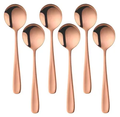 Obrázok produktu pre Lyžičky na polievku, 6 kusov, ružové zlato, nerezová oceľ 18/10, príborové lyžičky, 17,5 cm