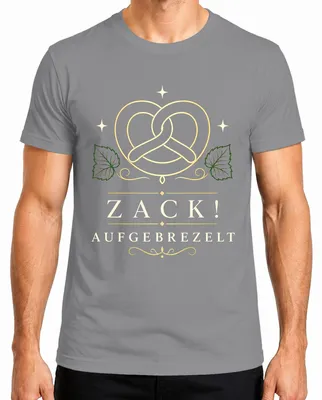 Immagine prodotto di Zack Aufgebrezelt: Maglietta da uomo, motivo "Brezel", stile bavarese, taglia XL, colore grigio. Include: maglietta, pantaloni in pelle ("Lederhose"), gonna tradizionale ("Dirndl")