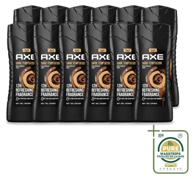 Image de 12 flacons de gel douche Axe Dark Temptation - 250 ml - Pack économique - 12 pièces