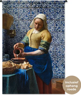 Produktbild von MuchoWow® Wandteppich Wandbehang Milchmädchen - Delfter Blau - Vermeer - Gemälde - Alte Meister 120x180 cm Tapisserie Dekoration Wandtuch - Schlafzimmer - Dekorationen für das Haus