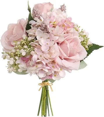 Kunstblumen Rosen und Hortensien zur Dekoration - Blumenstrauß und Tischdekoration für Zuhause (Helllila)