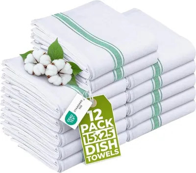 Productafbeelding van PromoHome® Set van 12 theedoeken - 38 x 64 cm - 100% ringgesponnen katoen - Superabsorberende keukenhanddoeken, groen