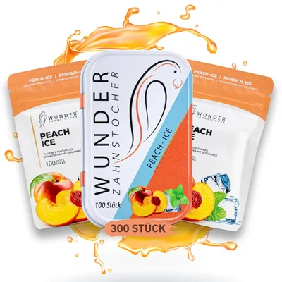 Produktbild von Wunder Zahnstocher mit Geschmack - 300er Vorratspack Pfirsich Ice - anhaltender Geschmack - frischer Atem - gegen Nägelkauen - Alternative zu Kaugummi