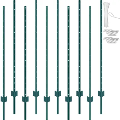 Produktbild von VEVOR 5ft T-Pfosten, 10er-Set, langlebige Gartenzaunpfosten aus Stahl, ideal für Höfe, Bauernhöfe und Außenzäune, grün