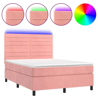 Produktbild von vidaXL Boxspringbett mit Matratze & LED Rosa 140x190 cm Samt