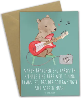 Produktbild von Mr. & Mrs. Panda Glückwunschkarte E-Gitarre Timing - Meeresbrise - Geschenk, Musikgenre, weihnachtskarten, Musiker, elektrische Gitarre, osterkarte, Rhythmus, Band, Musik